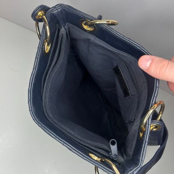 Via Piaggi Vintage Embossed Italian Leather Shoulder Bag Gold Designer Womens - Picture 7 of 10